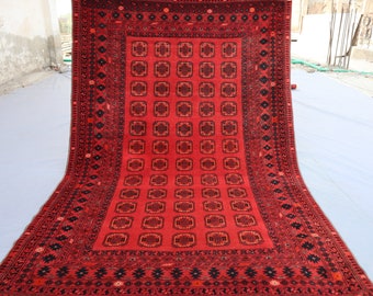 4x6 Vintage Area Rug, Afghan Handmade Veg Dyes Wool Rug, Waziri Design Antique Turkmen Rug, Oriental Red Bukhara Carpet, Bedroom Kitchen Rug