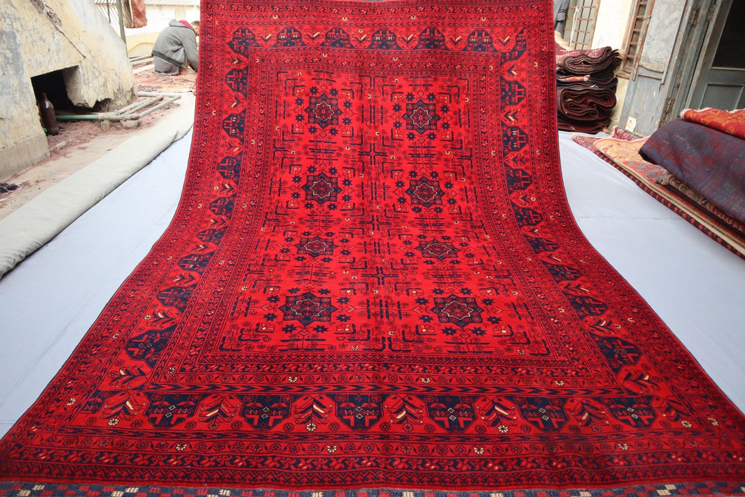 7x10 Afghan Vintage Red Area Rug, Collectors Piece Turkmen Handmade