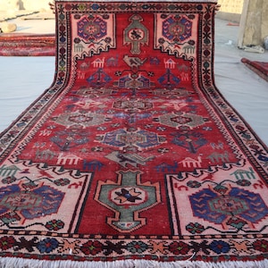 4x7 ft Geometric Antique Rug Afghan Pictorial Caucasian Handmade Wool Low Pile Rug, One of a kind Rug, Distressed faded Rug, Rug for Bedroom