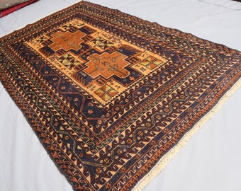 4x6 Terracotta Vintage Rug Afghaans handgemaakt wollen Kaukasisch tapijt, geometrisch Tribal Baluch-tapijt, Oosterse Turkmeense tapijt, slaapkamer, woonkamertapijt