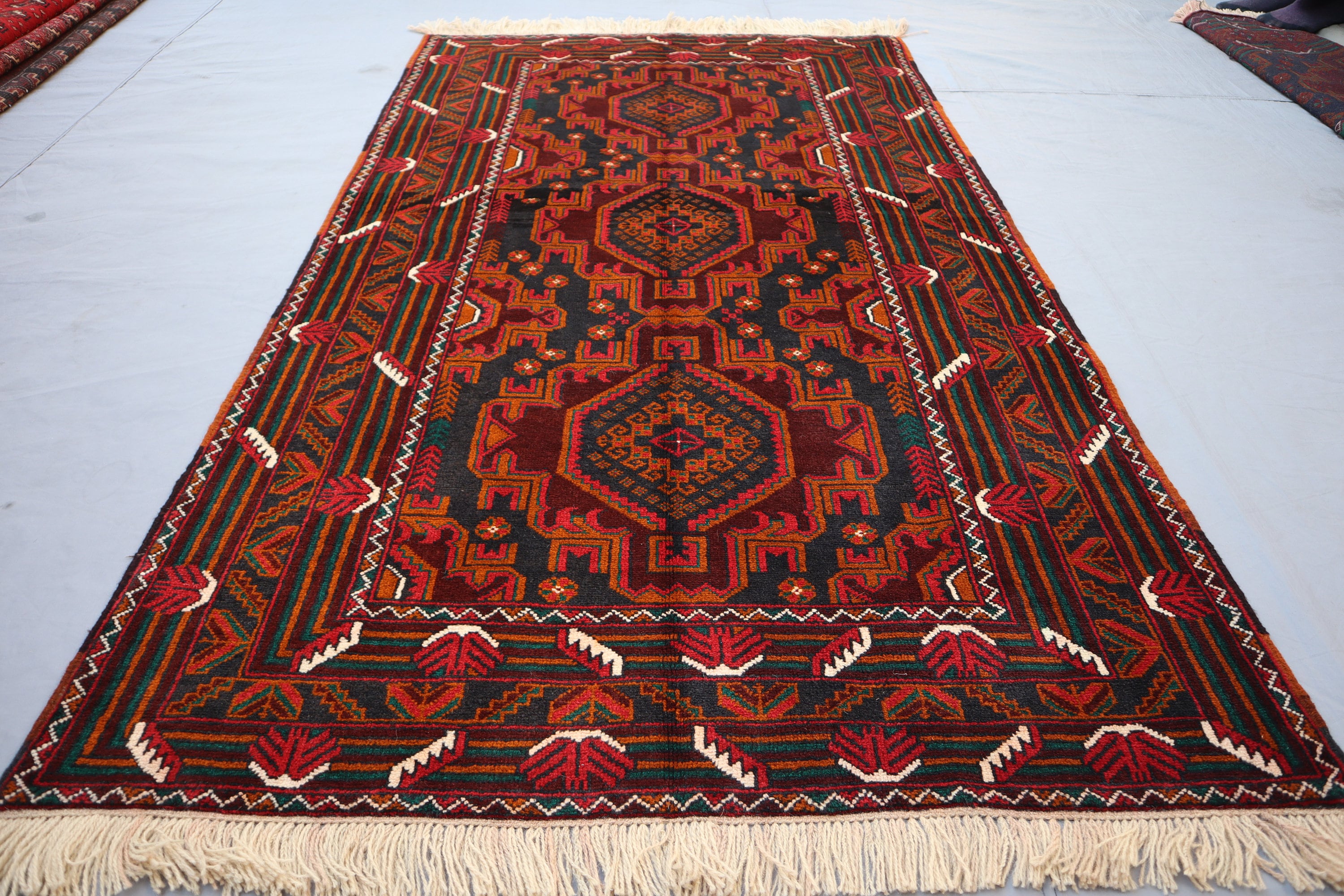 3'9x6'7 フィートのハンドメイド ヴィンテージ ラグ