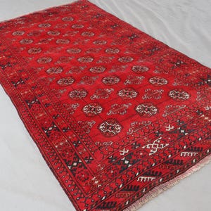 1960s Antique Red Rug 3&#39;7x6&#39;3 ft Turkmen Bukhara Rug, Afghan Handmade Wool Rug, Oriental Soft Pile Vintage Rug, Bedroom Rug, Living Room Rug