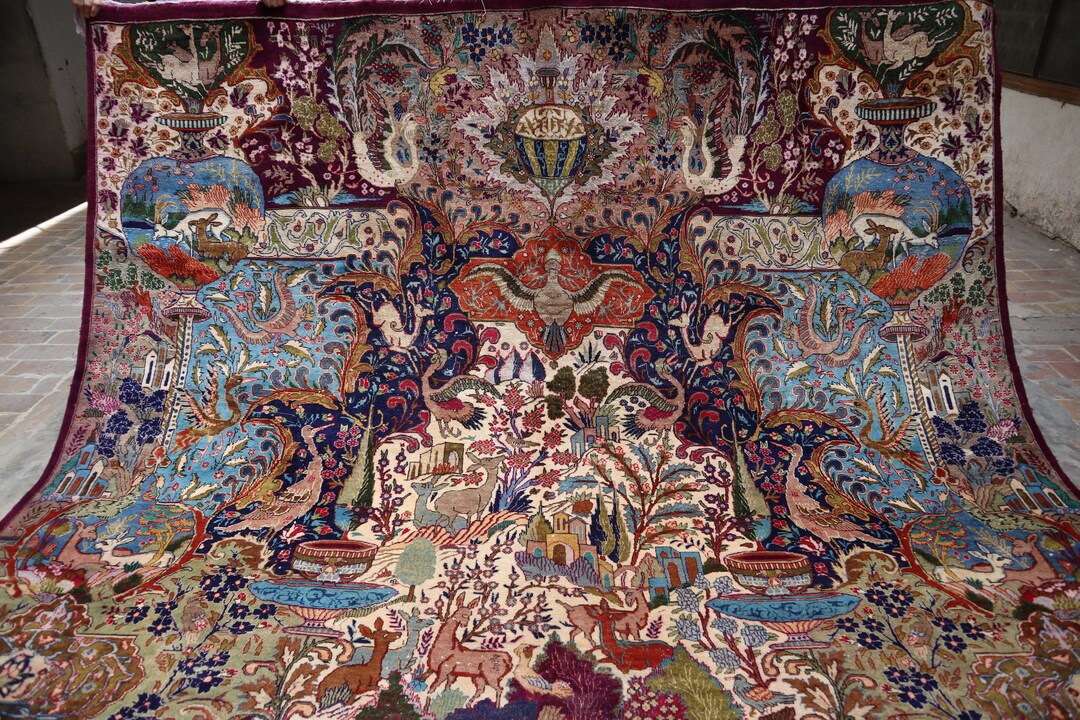 10x13 Vintage Pictorial Area Rug Handmade High Pile Wool Rug - Etsy