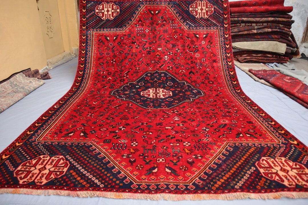 Chinese Rug 1950 1950s Antique Rug 6'5x9'2 Ft Afghan Handmade Low Pile Wool Pictorial ...