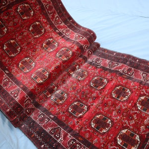 9 ft Antique Runner Rug, Red Turkmen Waziri Vintage Rug, Hand Knotted veg dye Wool Runner Rug, Afghan Tribal Bukhara Rug, Hallway Runner Rug