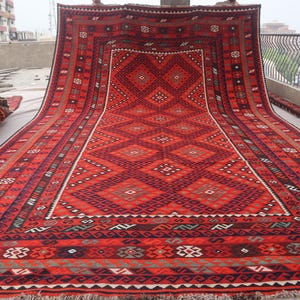 10x16 Afghan Geometric Kilim Rug Handmade Wool Rug, Turkmen Flatweave Boho Kilim Rug, Oriental Vintage Rug, Tribal Area Rug, Living Room Rug