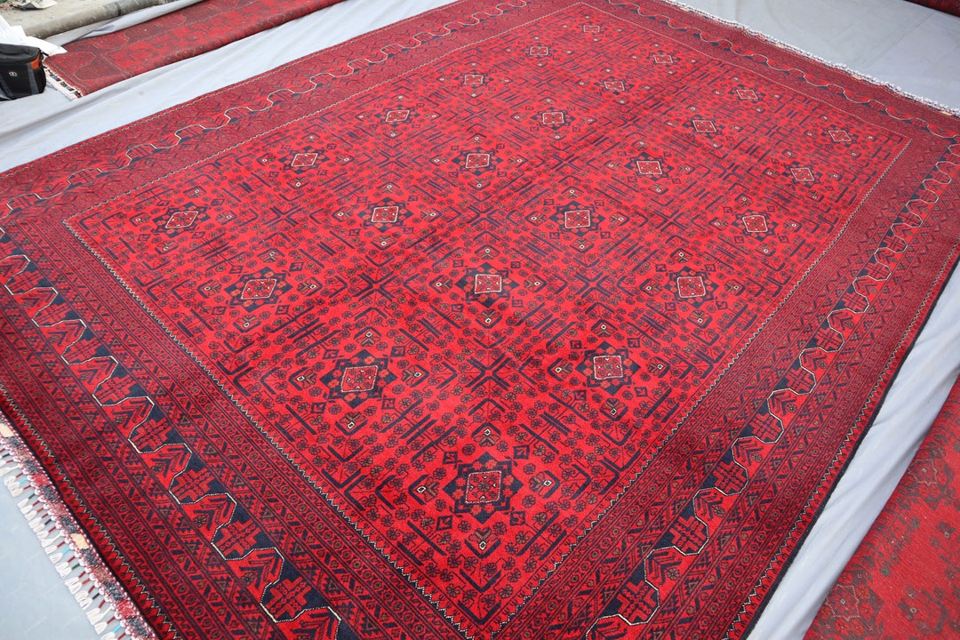 8x11 Large Afghan Rug - Tribal Hand Knotted Veg Dyes Wool Khal ...
