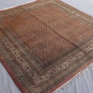6'6x6'5" Vintage Square Rug, 1920s Antique Terracotta Rug, Handmade Wool Rug, Low Pile Distressed Faded Rug, Caucasian Rug, Living Room Rug