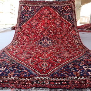 1960s Antique Rug 5&#39;5x9&#39;6 ft Hand Knotted Rug, Tribal Caucasian rug, Low Pile Wool Red Area Rug, Kitchen Rug, Living Room Rug, Oriental Rug