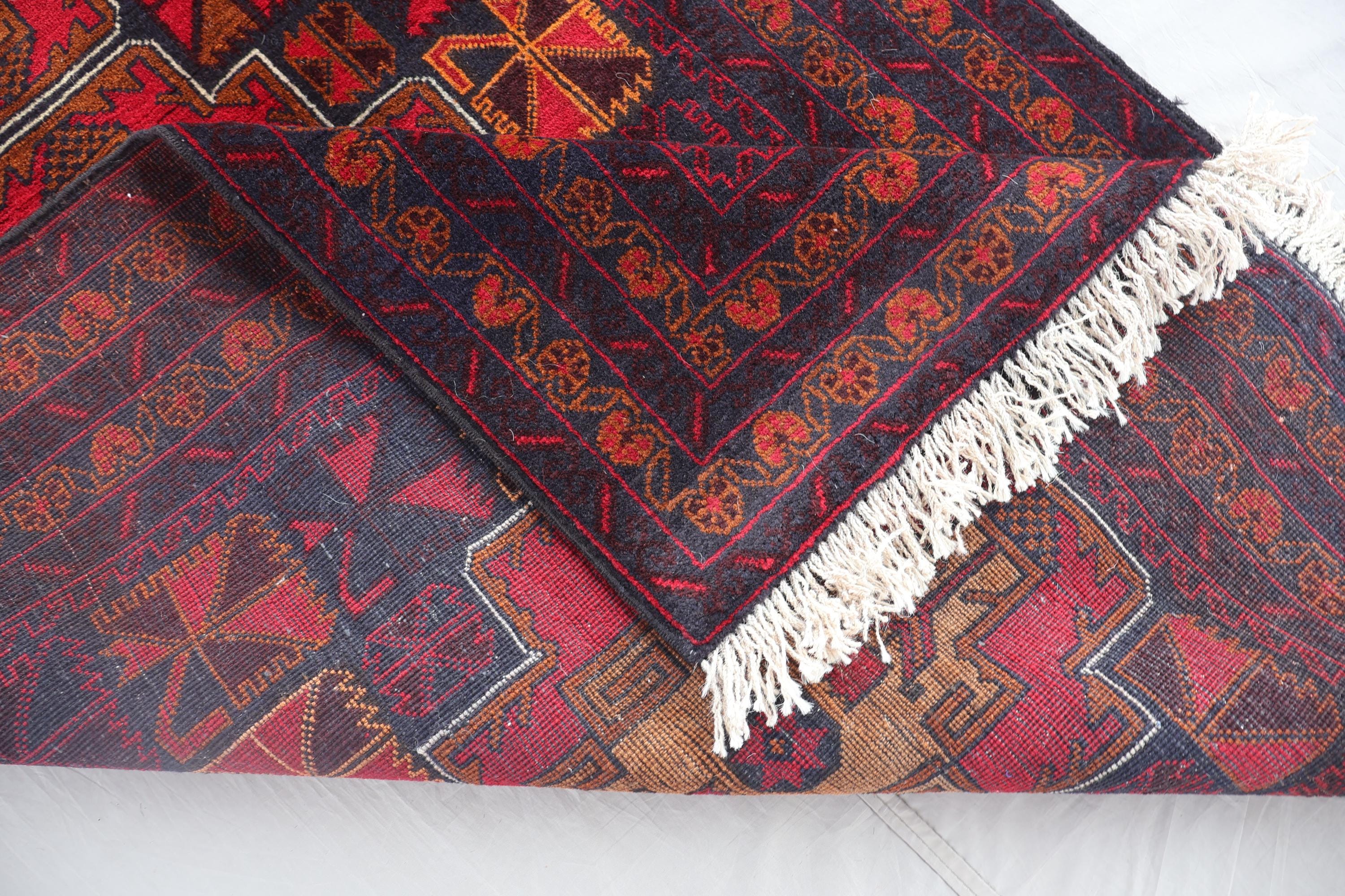 1970s Antique Rug 3'7x7 Ft Orange Afghan Handmade Wool Area Rug