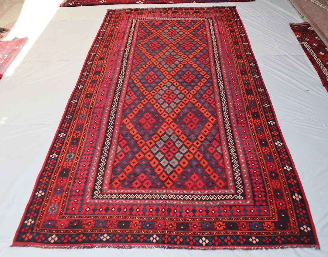 Large Vintage Rug, 9x16 Ft Antique Afghan Rug, Handmade Kilim Wool Area ...