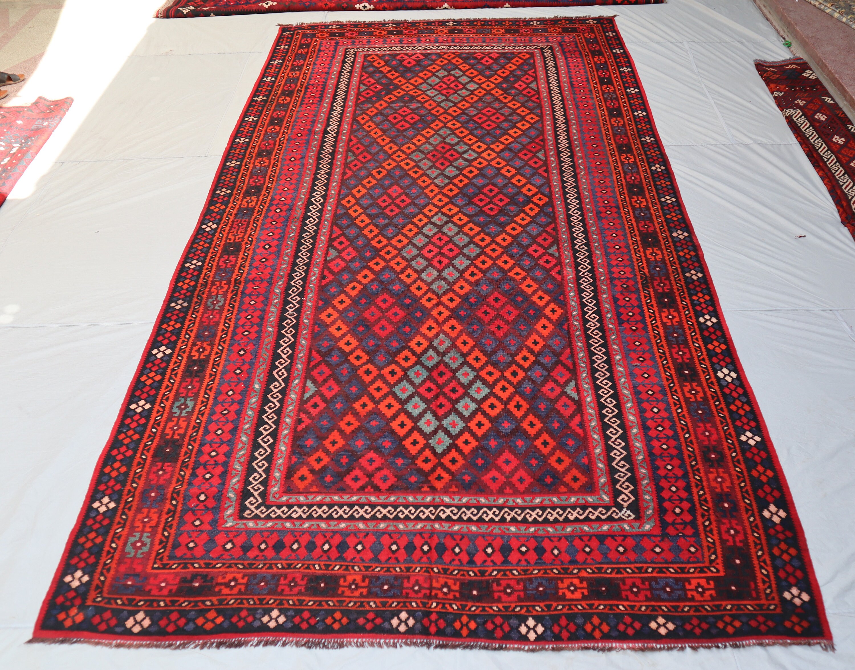 ビンテージ　アフガンラグ キリム　アンティーク 敷物　インテリア ヴィンテージ家具と合わせたいアンティークキリム調ラグ Aタイプ