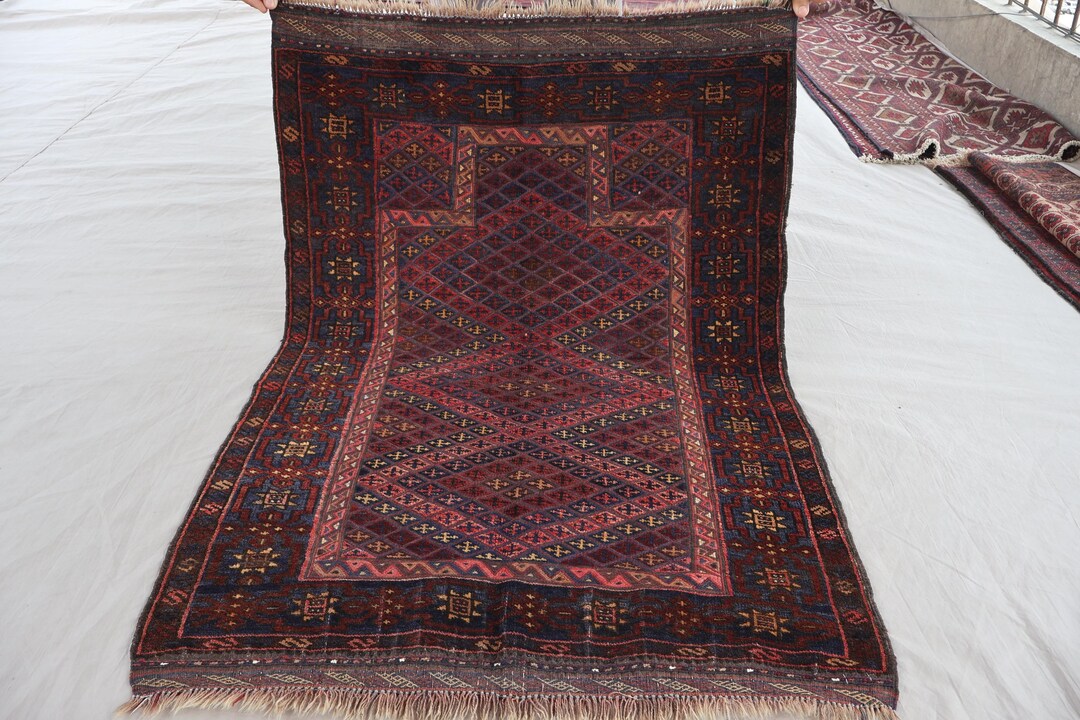 3x4 Small Antique Rug Afghan Handmade Wool Rug, Oriental Vintage Rug ...