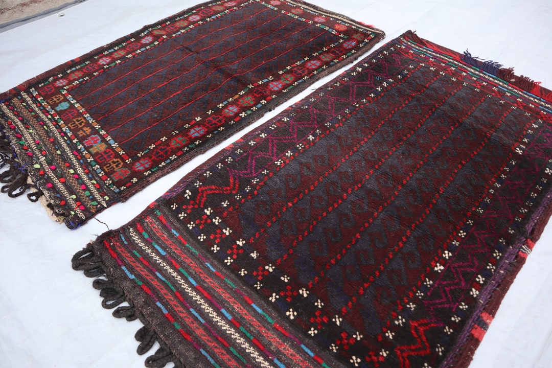 Set of 2 Antique Cushion Covers, 2x4 Ft Handmade Turkmen Tribal Baluchi