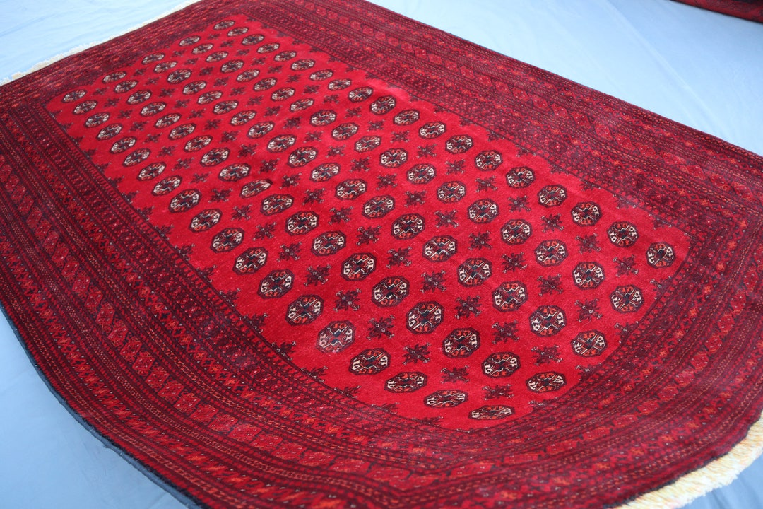 5'8 X 8'5 Ft 170x250 Cm Vintage Bokhara Rug, Red Natural Veg Dyes Hand