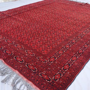 10 x 13 groot vloerkleed, Afghaans handgeknoopt wollen tapijt met vegetarische kleurstoffen, Tribal Turkmeens tapijt, Oosterse rode loper, vloerkleed voor woonkamer, eettafeltapijt