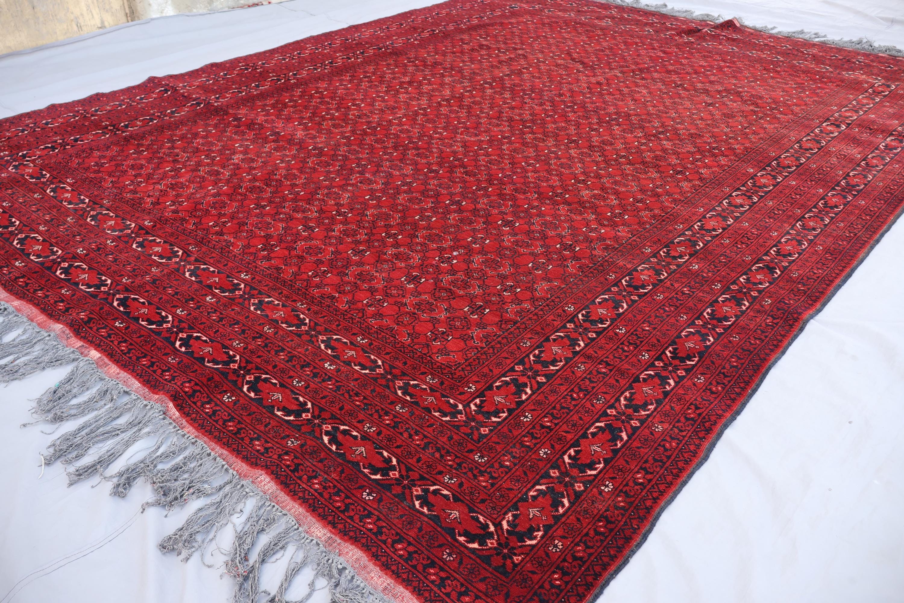 10x13 Large Area Rug, Afghan Hand Knotted veg dyes wool Rug, Tribal Turkmen Rug, Oriental Red Carpet, Rug for Living Room, Dining Table Rug
