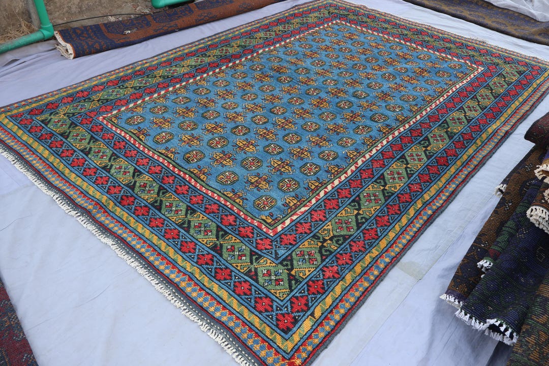 7x10 Blue Rug, Traditional Area Rug, Afghan Handmade Veg Dyes Wool Rug ...