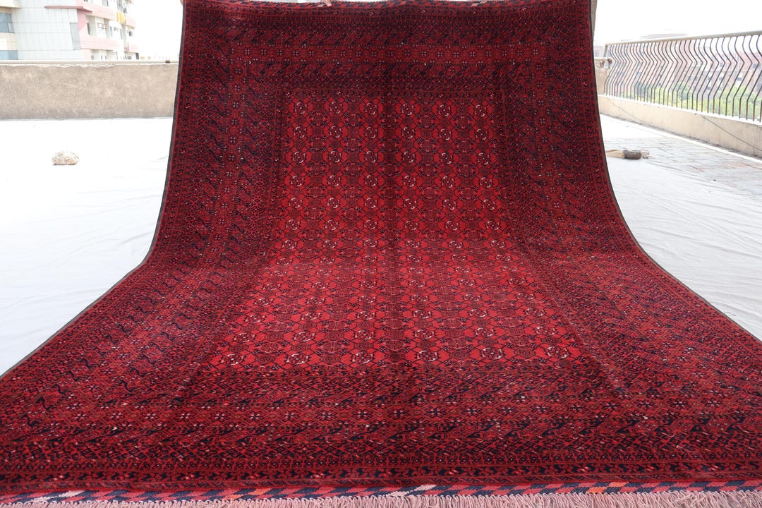 Red Antique Rug 6'7x9'5 Ft Fine Afghan Handmade Wool Area Rug, Tribal ...