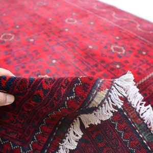 Tappeto afgano Bukhara, tappeto afgano fatto a mano in morbida lana 7 x 5 piedi, tappeto rosso turcomanno Bokhara, tappeto orientale turkmeno, tappeto da soggiorno, tappeto afgano 5x7
