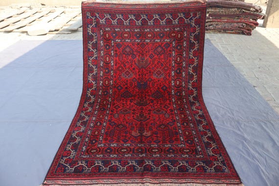 Antique Caucasian Rug 5x8 ft Afghan Handmade Wool Vintage Rug, Navy Deep Red Oriental Rug, Geometric Rug, Living Room Rug, Bedroom Area Rug