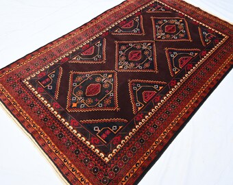 4'8x7'5 ""Teppich Geometrischer Belutsch Teppich / Navette Teppich / Navette / Belutschistan / Marokko / 120x200, Handgeknüpfter Wollteppich, Büroteppich."