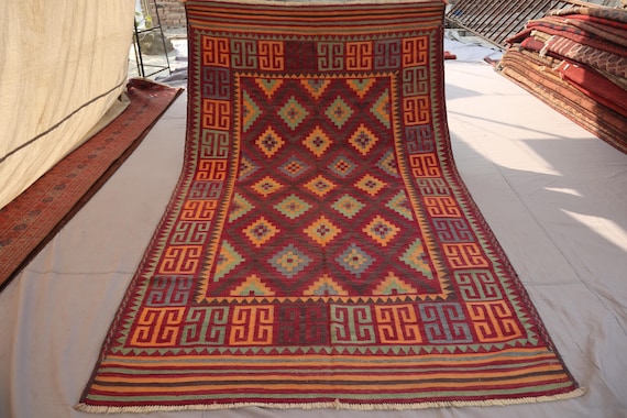 5x8'5" Vintage Kilim Rug, Flatweave Geometric design Rug, Oriental Afghan Rug, Antique Piece Area Rug, Handwoven Rug, Bedroom, Living Room