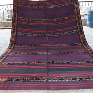 1940s Antique Kilim Rug 5&#39;6x9&#39;7 ft Striped design Vintage Kilim Rug, Handmade Wool Distressed Rug, Afghan Soumak Oriental Rug Bedroom Carpet