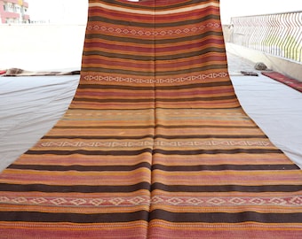 5'3x12'4 ft Striped Rug, Terracotta Vintage Kilim Rug, Afghan Handmade Wool Rug, Flatweave Area Rug Wide Entryway Runner Rug for Kitchen Rug