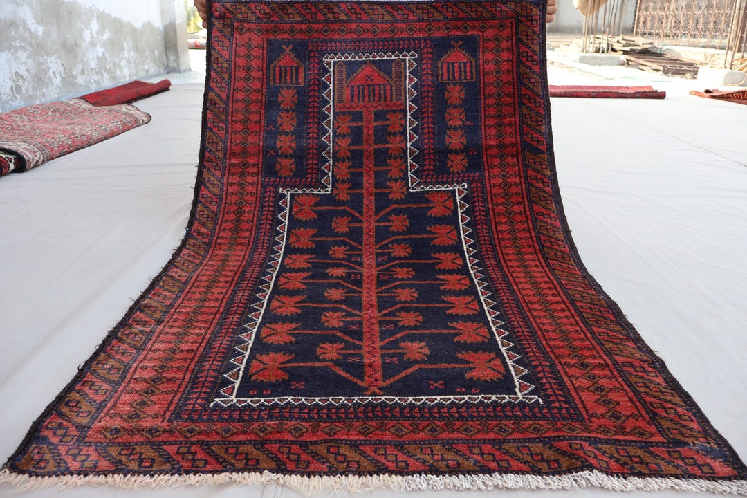Vintage Prayer Rug 3x5 Ft Afghan Handmade Rug, Antique Turkmen Nomadic ...