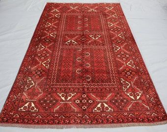 Turkmen Antique Rug, 5x8 ft Afghan Hand Knotted Wool Area Rug