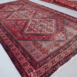 1920s Antique Rug 5&#39;3x9&#39;5 Terracotta Red Rug, Handmade Low Pile Wool Rug, Geometric Tribal Rug, Oriental Vintage Caucasian Rug, Kitchen Rug