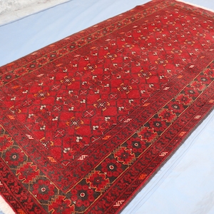 Vintage Turkmen Rug, 3&#39;4x6&#39;3 ft Afghan Hand Knotted High Pile Wool Area Rug, Faded Semi Antique Rug, Tribal Bashiry Rug, Bedroom Red Carpet