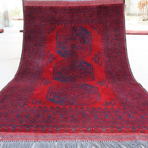 3x5 Red Rug, 2&#39;8x4&#39;5 ft Antique Turkmen Ersari Rug, Hand Knotted Wool Rug, Afghan Vintage Tribal Rug, Geometric Oriental Rug, Bedroom Carpet