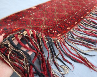 Vintage wandkleed, 4'5 x 2'3 ft Afghaans handgemaakt hoogpolig wollen tapijt, Turkmeens wandkleed, Buchara Soumak Boho Woondecoratietapijt