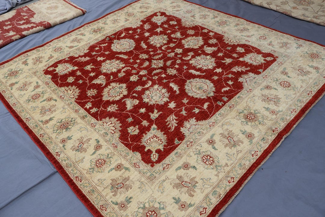 Red Square Rug Texture 7x7 Red Square Rug Afghan Sultani Oushak Rug Handmade Wool Rug, Turkmen ...