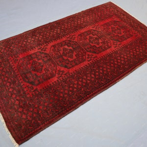 3&#39;3x5&#39;9 ft Vintage Ersari Tekke Tribal Rug, Afghan Handmade Veg Dye Wool Rug, Turkmen Bukhara Rug, Oriental Antique Rug, 3x6 Red Bedroom Rug