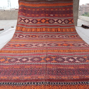 Alfombra Kilim vintage grande de 7 x 15 pulgadas, alfombra Kilim de tejido plano de lana afgana hecha a mano, alfombra Kilim Soumak antigua, alfombra de entrada ancha, alfombra de cocina y vestíbulo