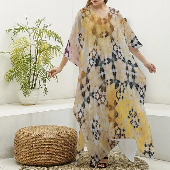 Paris Mosaic: All-Over Print Women's Imitation Silk V-neck Kaftan Robe