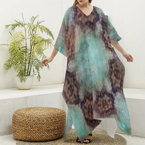 Scottish Star: All-Over Print Women's Imitation Silk V-neck Kaftan Robe