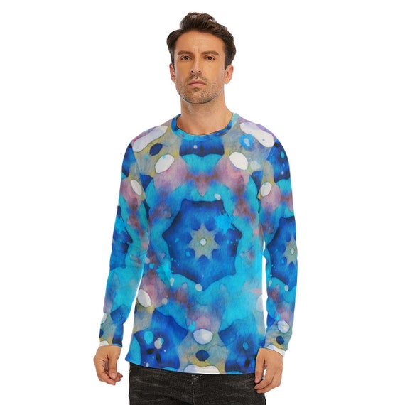 Midnight Ocean Mosaic: All-Over Print Long Sleeve T-Shirt | 190GSM Cotton