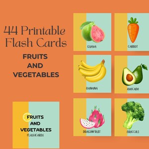 Flashcards sur les fruits et légumes pour enfants | Téléchargement numérique | Apprendre les fruits et légumes imprimable l Téléchargement immédiat