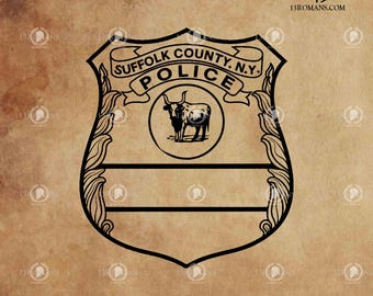 Placa I del Departamento de Policía de Nueva York del condado de Suffolk (digital, láser, silueta, Cricut, vector, archivo de corte, SVG)