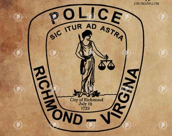 Parche de la policía de Richmond, Virginia. Digital, láser, silueta, Cricut, vector, archivo de corte, SVG.