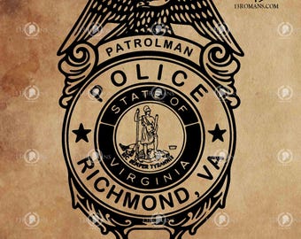 Placa de policía de Richmond, VA I Digital, láser, silueta, Cricut, digital, vector, archivo de corte, SVG