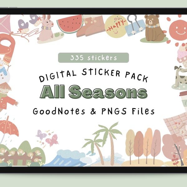 Süße Jahreszeiten Themen Doodle Digitale Aufkleber | Frühling, Sommer, Herbst, Winter Digitale Aufkleber | GoodNotes Sticker | Notability Stickers