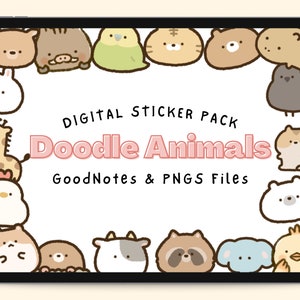 Cute Animal Doodle Icon Digital Stickers | GoodNotes Stickers | Precropped PNG | Notability Stickers | Printable | Digital Planner | Kawaii