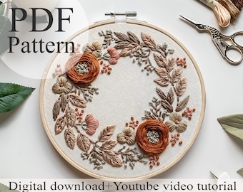 PDF Pattern - Floral embroidery 006 - Beginner Embroidery | Embroidery youtube | Floral embroidery pattern | Embroidery pdf | Digital pdf
