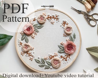 PDF Pattern - Floral embroidery 004 - Beginner Embroidery | Embroidery youtube | Floral embroidery pattern | Embroidery pdf | Digital pdf