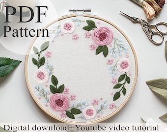 PDF Pattern - Floral embroidery 002 - Beginner Embroidery | Embroidery youtube | Floral embroidery pattern | Embroidery pdf | Digital pdf